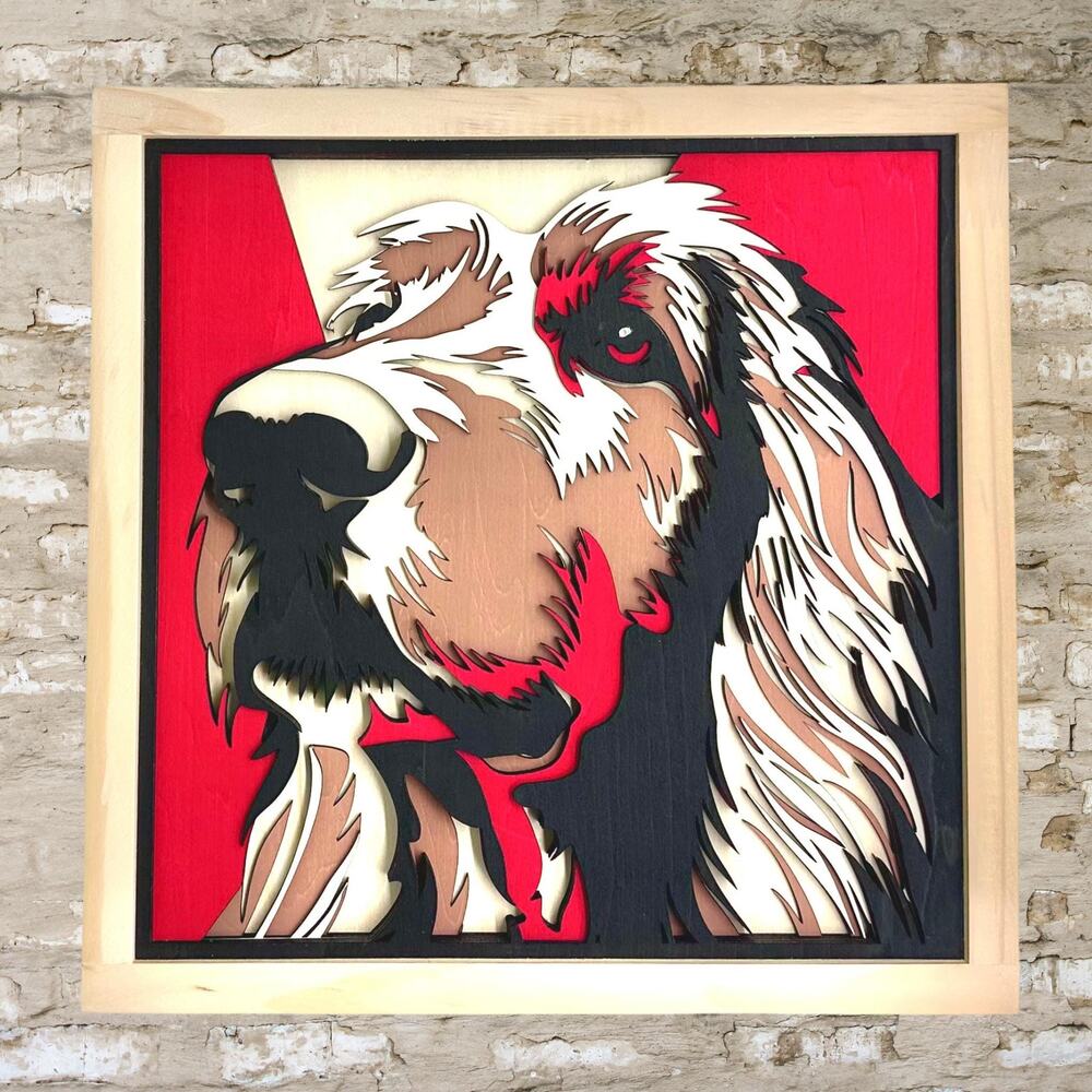 Red, Black, Tan Colored Golden Retriever Dog Layered Engraved Wood Wall Art